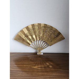Vintage Enesco Brass Phoenix Bird Dragon Hand Fan Asian Wall Decor Plaque MCM